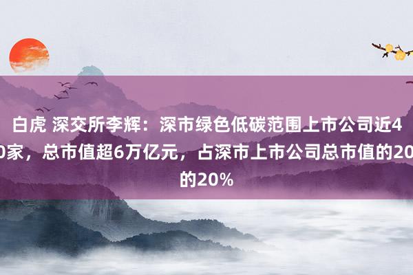 白虎 深交所李辉：深市绿色低碳范围上市公司近400家，总市值超6万亿元，占深市上市公司总市值的20%